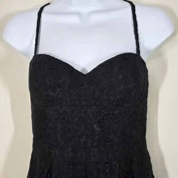 Aqua Black Lace Corset Bodice Sweetheart Neckline Fit & Flare Mini Dress  Size 4